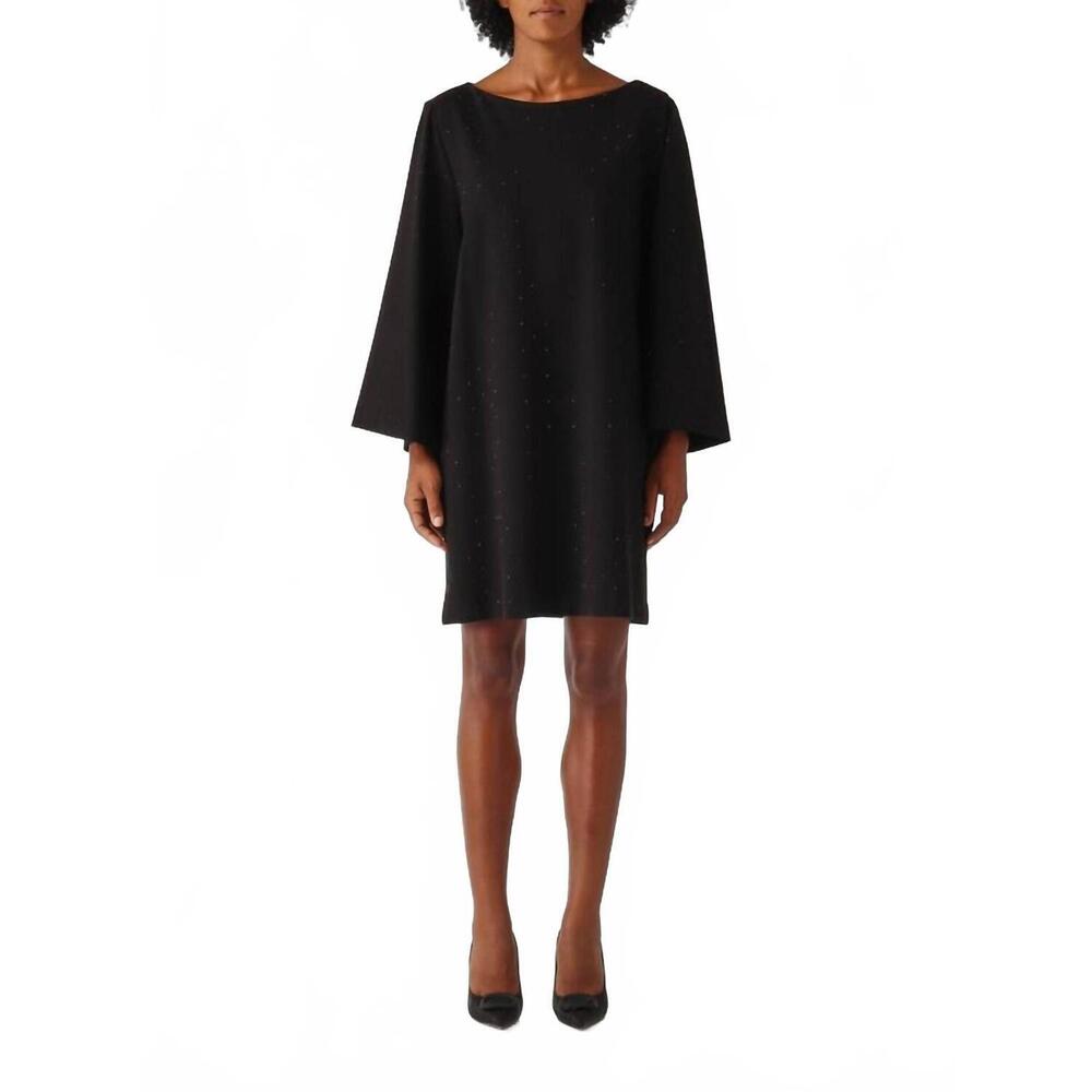 NEW MEIMEIJ 3/4 sleeve mini chemise crystals dress in black